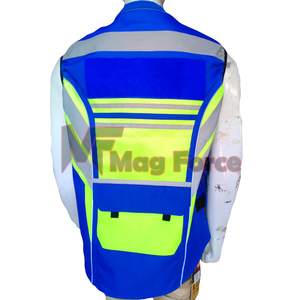 Gilet de sécurité unisexe léger et durable en maille polyester, jaune haute visibilité, réfléchissant pour la sécurité routière, avec logo personnalisé et taille ajustable - Product Image 6