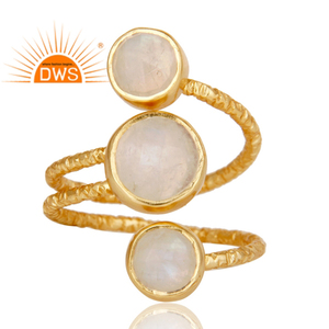 Indian Gold Plated 925 Silver Multi Rainbow <b>Moonstone</b> Ring Women's Jewelry Manufacturer - Product Image 2