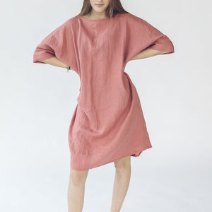 Robe en lin rose, col rond, demi-manches, longueur au genou, pour femmes, sexy, nouvelle tendance 2019 - Product Image 1