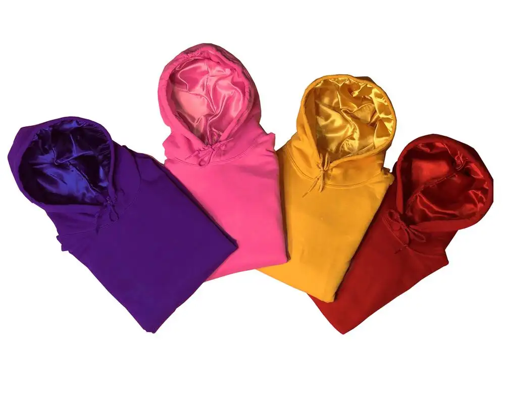2021 Fashion cotton silk hoodies with satin hood,oversized silk lined hoodie men's,custom satin silk hooded hoodies unisex