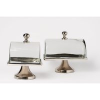 Vente en gros Meilleur prix Support à gâteau décoratif à un étage en aluminium métal sans danger pour les aliments avec couvercle en acrylique
