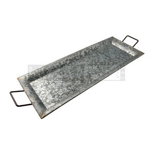 Replicartz Silver Plated Rectangular Metal Serving Tray <b>Side</b> Handles | Decorative Display Platter for Dining <b>Table</b> Home Decor - Product Image 1