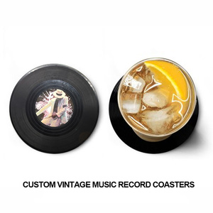 Sous-verres personnalisés créatifs en vinyle noir rétro vintage <span class=keywords><strong>pour</strong></span> décoration intérieure, sous-verres <span class=keywords><strong>pour</strong></span> <span class=keywords><strong>CD</strong></span>, tapis, sous-verres <span class=keywords><strong>pour</strong></span> tasses - Product Image 2