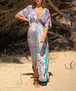 Hot Spring Ethnic Vintage Sari Silk Digital Print Maxi Dress Fancy Female Long Printed Sexy <b>Women</b> <b>Kaftan</b> Dresses - Product Image 3