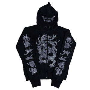100% Cotton Unisex Winter Gym Hoodie Rhinestone Decorated Plain Zip up Solid Pattern Custom Pure Color Hooded Coat - Product Image 1