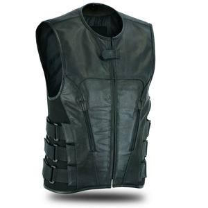 Prix réglable pour couleur verte solide et style différent avec poches à fermeture éclair pour gilet en cuir réversible pour hommes - Product Image 1