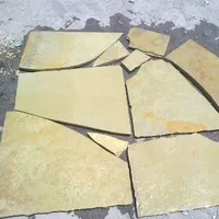 Tandur पीला चूना पत्थर अनियमित आकार पट्ट स्लैब बाहरी उद्यानपथ मार्ग फ़र्श और Cladding के लिए 25 - 40 Mm पेवर्स