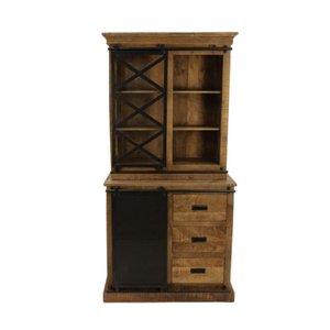 Venta directa de fábrica, gabinete de sala de estar con 3 cajones, 2 puertas corredizas de metal y vidrio, gabinetes de exhibición de almacenamiento de madera Retro - Product Image 6