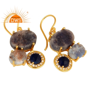 Último diseño 925 plata esterlina 18K chapado en oro Multi piedra preciosa colgante pendiente joyería fabricante - Product Image 2