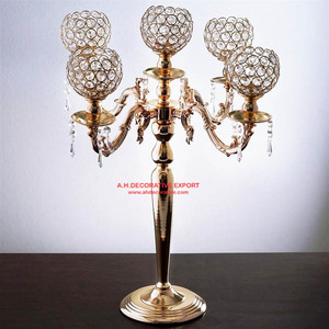 Copper Square Antique Candelabra 5 Arm with Crystal Globe Attachments Wedding Decoration Handmade <b>Candle</b> Holders - Product Image 3