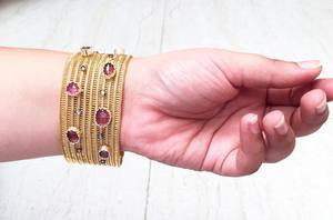 เสื่อชุบทอง925เพชรทัวร์มาลีนสีชมพูสำเร็จรูป,สร้อยข้อมือทันสมัยลายกุหลาบตัดแบบแบนกำไลอินเทรนด์ - Product Image 3