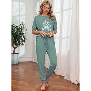 2024เซ็ตผ้าฝ้ายระบายอากาศฤดูร้อนสำหรับผู้หญิงชุด2ชิ้นเสื้อแขนสั้นกางเกงขายาวชุดวิ่งชุดใส่นอน - Product Image 3