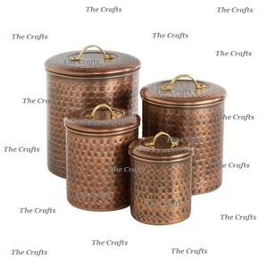 Boîtes antiques en cuivre en vrac pour épices Conteneur de stockage des aliments Lot de 4 boîtes profondes à des prix raisonnables - Product Image 6