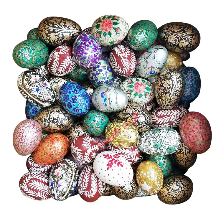 New designs colorful Indian hand painted wooden Easter decoration eggs easter egg for Easter egg hunt