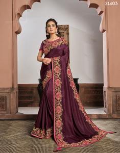 Indian Designer Beautiful Hot plum Georgette <b>Sequins</b> Embroidered Party Wear Saree for Wedding and Party for Women - Product Image 1
