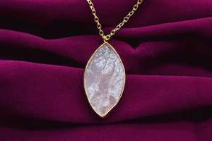 Plata de Ley 92,5 de 18 \ "de largo hecho a mano hermoso cuarzo rosa crudo forma de marquesa pulido de oro para boda regalo perfecto religioso - Product Image 4