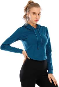 SizeCrop-Top corto con cordón para mujer, conjunto de Sudadera con capucha y manga larga para Fitness, venta al por mayor, Primavera - Product Image 3