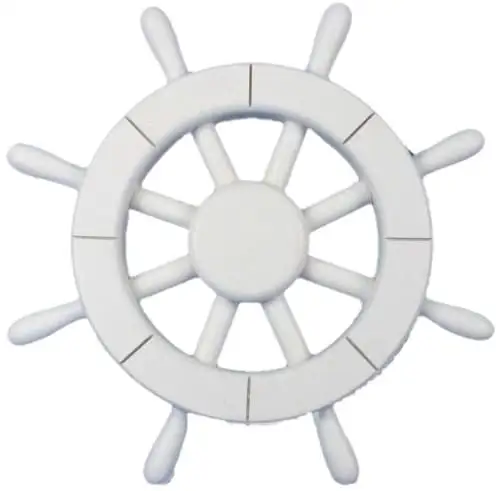 Antigo Decorativo Handmade De Madeira Branco Navio Roda 12 "Para Home Office Decoração & Presente