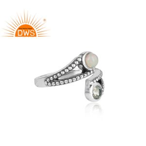 Natural Ethiopian Opal and <b>Green</b> Amethyst Gemstone Adjustable Silver Ring <b>Jewelry</b> 925 Oxidized Silver Ring <b>Jewelry</b> - Product Image 3
