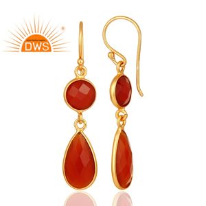 Natural <b>Red</b> Onyx Gemstone <b>Earrings</b> 18 Karat Gold Plated Designer 925 Silver Dangle <b>Earrings</b> Jewelry Manufacturer - Product Image 3