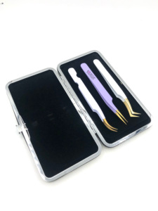 Nouveau Style poudre de couleur différente Pro droite incurvée en acier inoxydable or pointe Extension de cils pince à épiler Logo personnalisé outil de beauté - Product Image 3