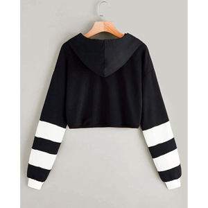 Embroidery V Neck solid color Hoodie Women Ladies <b>White</b> <b>Crop</b> <b>Top</b> Sweatshirt - Product Image 3