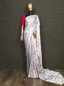 Saree-ropa de seda para fiesta, tejido de satén con estampado digital y encaje de perlas, para mujeres - Product Image 4