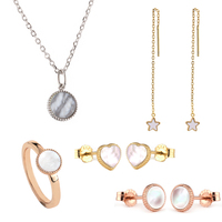 Parure de Bijoux en Argent Sterling 925, Ensemble Plaqué Or en Argent Sterling 925 pour Femme, Parure Collier et Boucles d'Oreilles