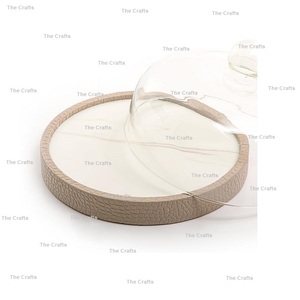Plateau de service en bois et cuir avec couvercle en verre plateau à Dessert gâteau de qualité supérieure pour accessoires de table - Product Image 4