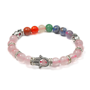 Venta al por mayor de cuarzo rosa Hamsa mal de ojo Chakra pulseras protección equilibrio emocional y pulseras de la suerte comprar en línea joyería curativa - Product Image 1