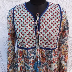Cotton Hand Block Printed Bohemian Tunic Dress For Summer Autumn Spring Dress Elegant Long Dress Maxi Standard Tunic For Women