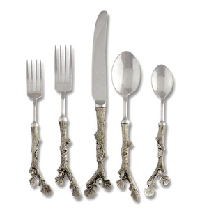 <b>Stainless</b> <b>Steel</b> <b>Cutlery</b> Set With Wrought Handle Brass Silver Twig Design Handle <b>Stainless</b> <b>Steel</b> <b>Cutlery</b> Set - Product Image 1