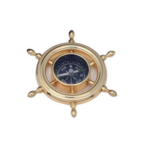 Mini roue de bateau en laiton, boussole décorative de bureau, roue de bateau nautique, boussole en laiton métallique, fournisseur en gros de boussoles - Product Image 1