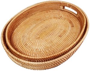 Plateau classique ovale en rotin, grande taille, pour fruits, petit déjeuner, boissons, plateaux de rangement des aliments, collation pour Table basse - Product Image 1