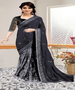 Auto conçu fête porter Designer soie brodé Saree avec chemisier pièce douce soie dentelle bordure Sari vêtements de mariage femmes dernier ApparelGarment - Product Image 1