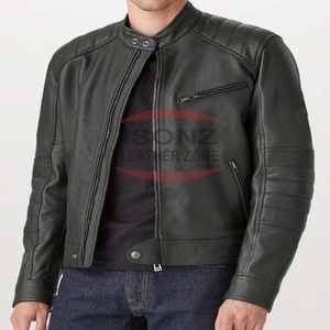 Men's Cow Skin Leather Winter <b>Jacket</b> with Stand Collar Fashionable Design - Product Image 1