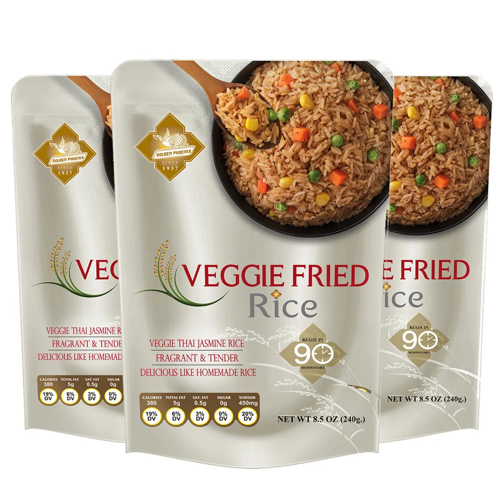 Natural High Quality Instant Ready to Eat Food - Veggie Fried Rice Thai Jasmine Rice Pack in Pouch 240g Fragrant & Tender