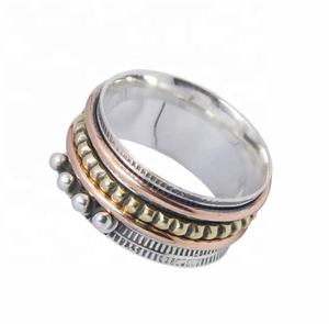Good Quality Solid 925 Sterling Silver Wide Band Eternity Vermeil <b>Ring</b> Three Tone <b>Spinner</b> <b>Rings</b> Fashion Silver Jewelry - Product Image 6