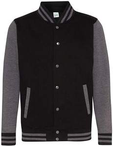 Veste universitaire en laine enduite de haute qualité pour hommes et femmes, col montant, bouton couvert, manches contrastées, poches avant - Product Image 4