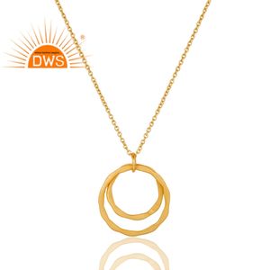 Collar con Colgante Redondo Hueco de Plata de Ley 925 Chapado en Oro de 18k, Proveedores de Joyería, Colección Clásica - Product Image 2