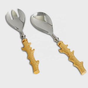ช้อนสลัดและส้อมสแตนเลสสลัดเสิร์ฟช้อนและส้อมทองหนาก้านจับสลัดชุดเสิร์ฟ - Product Image 2