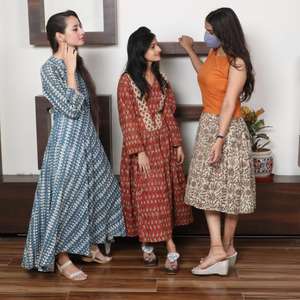 Bloque de mano floral impreso Anarkali Long Kurti transpirable impermeable algodón puro de talla grande para adultos maternidad mujeres - Product Image 4