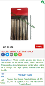 Lames de scie à percer en acier avec étui GS 1380L Outils de bijouterie pour bijoutiers par GREEN STRAS SA PVT LTD - Product Image 2