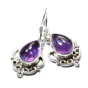 ต่างหูเงินแท้925ต่างหูอเมทิสต์สีม่วงสำหรับผู้หญิง - Product Image 1
