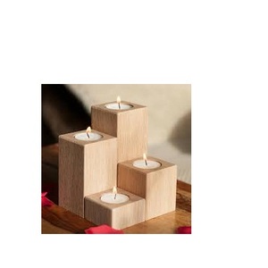 Portavelas de madera Portavelas de 3 piezas Color natural con portavelas de madera rústica Tamaño personalizado - Product Image 5