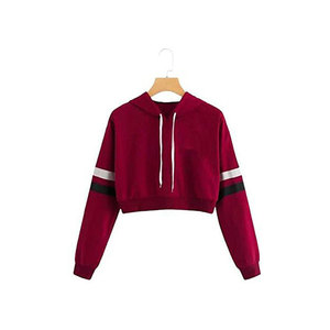 Jersey liso personalizado para mujer, Top corto con capucha, poliéster transpirable, algodón, forro polar, encaje, botón, decoración, manga larga, estilo dulce - Product Image 1