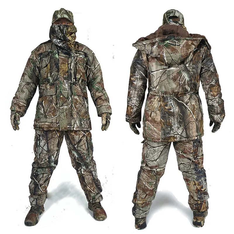 Зимняя Теплая Охотничья Одежда, утолщенная ткань для рыбалки с птицами, бионический Камуфляжный костюм Ghillie, снайперская охотничья камуфляжная одежда