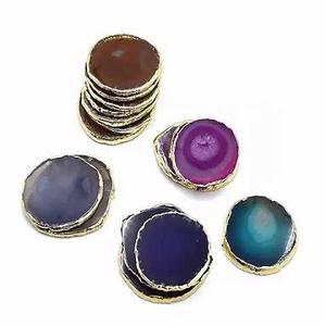 High Quality Natural Agate <b>Coaster</b> With <b>Gold</b> Plated Wholesale Agate <b>Coasters</b> Semi Precious Stone Crafts for Table Decoration - Product Image 1