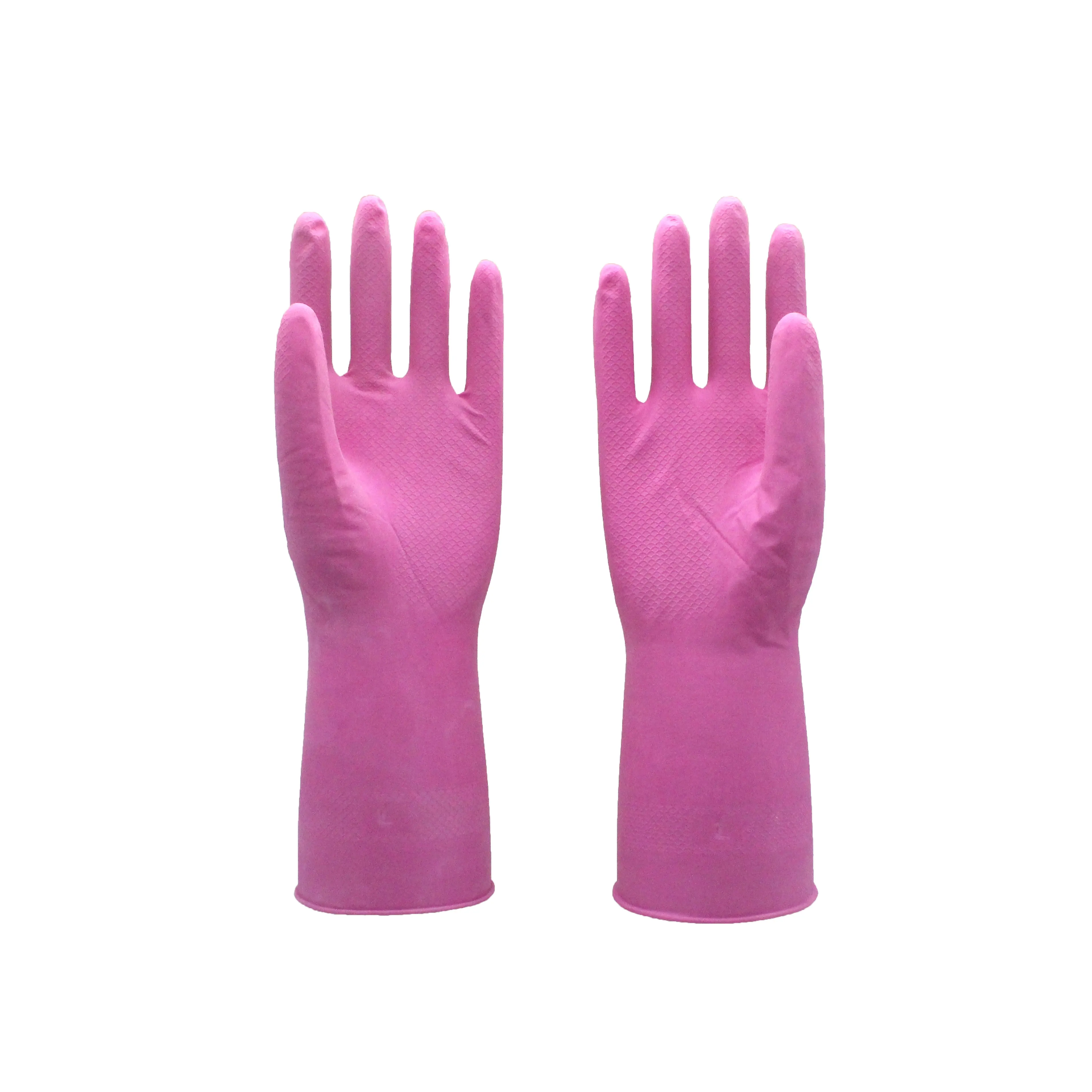 Customized Logo Soft Cleaning Gloves Flocklined Rubber Pink Laetx Household Glove