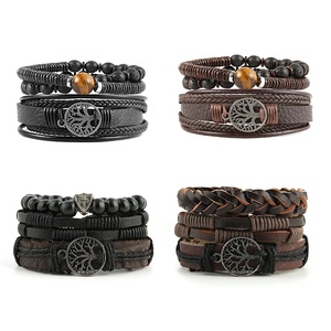 Bracelet en cuir véritable pour homme, Bracelet multicouches, pierre naturelle, perles <span class=keywords><strong>de</strong></span> lave, élastique, offre spéciale - Product Image 1